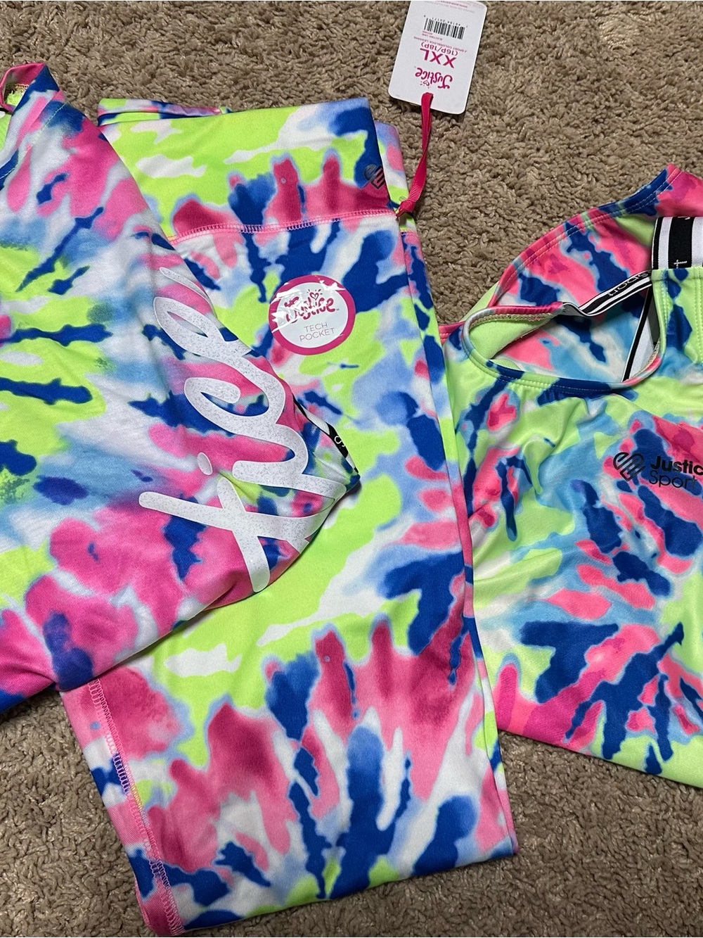 Justice Sport Neon Tie-Dye Active Set — Pink, Blue & Lime